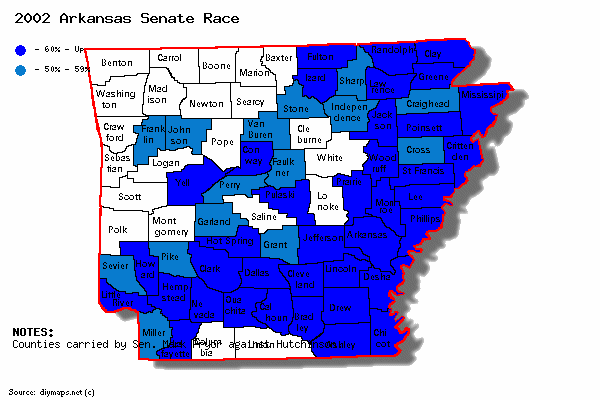 2002 Arkansas Senate race Pryor 60+ counties