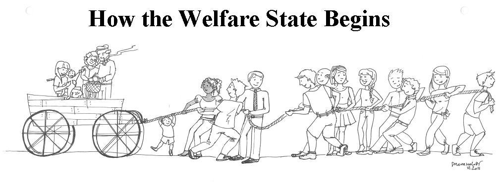 welfare state wagon cartoon begins