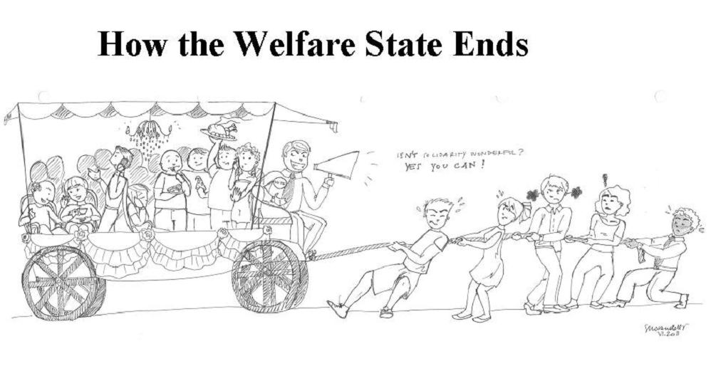 political cartoon welfare state wagon ending