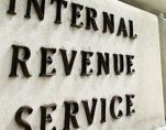 Sign on Internal Revenue Service (IRS) HQ building, Washington, DC