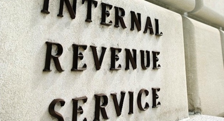 Sign on Internal Revenue Service (IRS) HQ building, Washington, DC