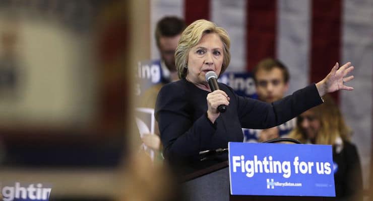 Democratic presidential candidate Hillary Clinton speaks during a rally at Cohoes High School on Monday, April 4, 2016, in Cohoes, N.Y. (Photo: AP/Mike Groll)