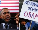 U.S. President Barack Obama, left speaks about immigration reform during a visit to Del Sol High School in Las Vegas, Nevada November 21, 2014. A man protests President Obama's executive action granting amnesty to more than 4 million illegal immigrants. (Photos: AP/Reuters)