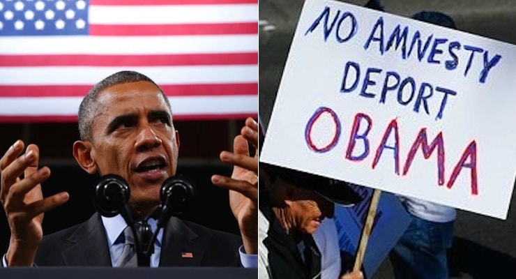 U.S. President Barack Obama, left speaks about immigration reform during a visit to Del Sol High School in Las Vegas, Nevada November 21, 2014. A man protests President Obama's executive action granting amnesty to more than 4 million illegal immigrants. (Photos: AP/Reuters)