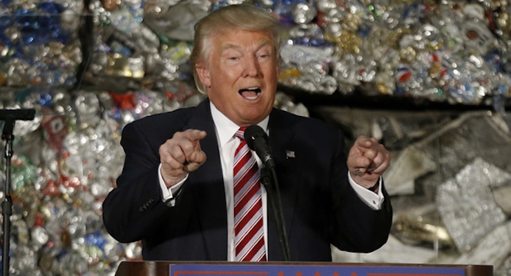 Republican presidential candidate Donald Trump speaks during a campaign stop, Tuesday, June 28, 2016, at Alumisource, a metals recycling facility in Monessen, Pa. (Photo: AP Photo/Keith Srakocic)