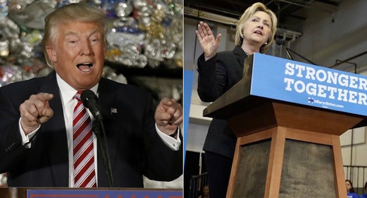 Republican presidential candidate Donald Trump, left, and Democratic presidential candidate Hillary Clinton, right, give economic policy speeches in Pennsylvania and Ohio, respectively. (Photos: AP)