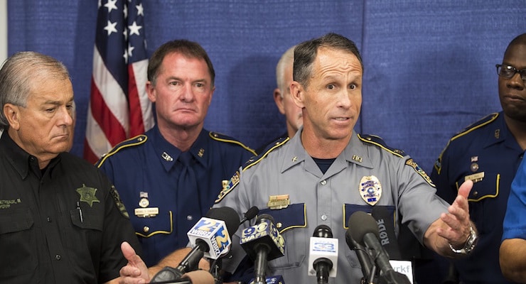 BATON ROUGE, LA -JULY 10: Baton Rouge Chief of Police Carl Dabadie speaks during a press conference at the Office of Homeland Security and Emergency Preparedness on July 10, 2016 in Baton Rouge, Louisiana. Alton Sterling was shot by a police officer in front of the Triple S Food Mart in Baton Rouge on July 5th, leading the Department of Justice to open a civil rights investigation. (Photo by Mark Wallheiser/Getty Images)