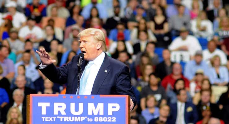 MARCH 09, 2016 - Republican presumptive nominee Donald J. Trump speaks to a crowd of supporters in Fayetteville, NC.