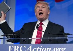 Donald Trump, holds up his Bible as he speaks during the Values Voter Summit Sept. 25 in Washington (Photo: AP/Jose Luis Magana)
