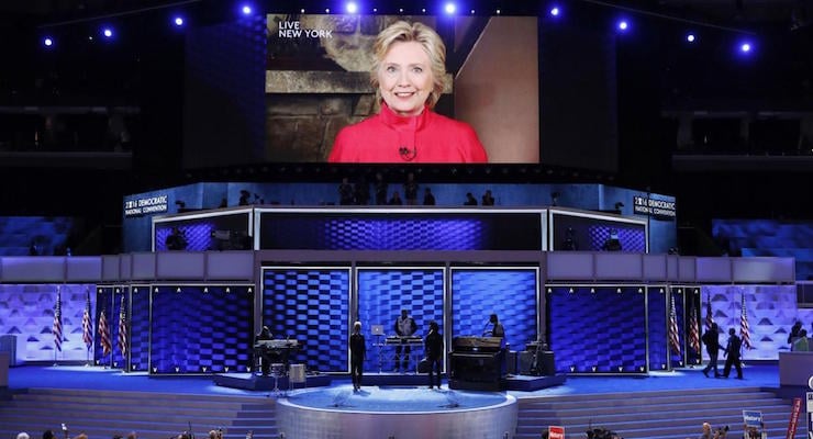 Hillary Clinton appears in a video speaking to the 2016 Democratic National Convention in Philadelphia after delegates officially nominated her to be the party's nominee. (Photo: AP)