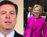 FBI Director James Comey, left, speaks during a press conference on July 5, 2016, while Hillary Clinton, right, followed by aide Huma Abedin, to her right, at Andrews Air Force Base on July 5, 2016. (Photos: AP)