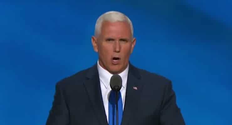 Indiana Gov. Mike Pence addresses the 2016 Republican National Convention at the Quicken Loans Arena in Cleveland, Ohio.