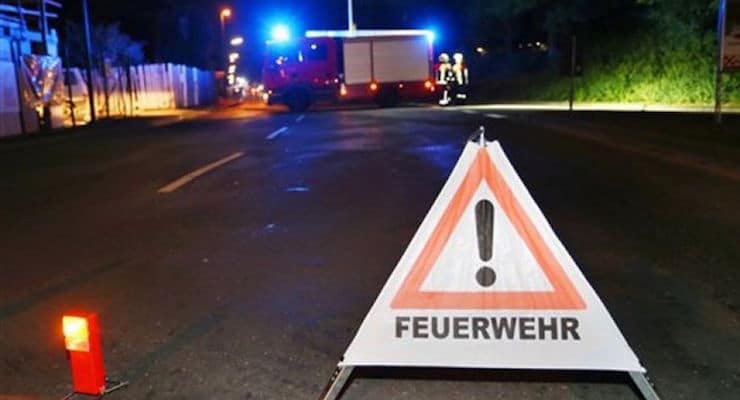 July 18, 2016: A firetruck blocks a road in Wuerzburg, southern Germany, after a man attacked people on a train. (Karl-Josef Hildenbrand/dpa via AP)