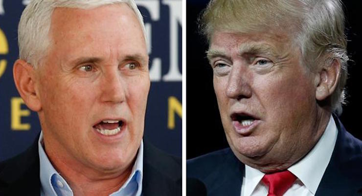 Indiana Gov. Mike Pence, left, and Republican presidential nominee Donald Trump, right.