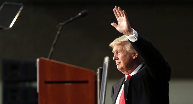 Donald Trump speaks to supporters at the Charlotte Convention Center in North Carolina.