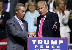 Donald Trump gives the stage over to former UKIP and Brexit leader Nigel Farage during a campaign rally in Mississippi. (Photo: Getty)