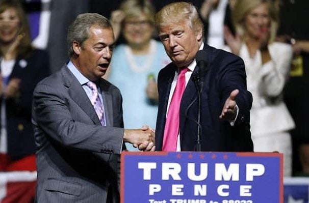 Donald Trump gives the stage over to former UKIP and Brexit leader Nigel Farage during a campaign rally in Mississippi. (Photo: Getty)
