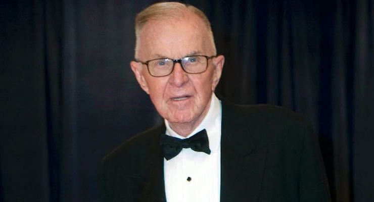 April 28, 2012: John McLaughlin arrives at the White House Correspondents' Association Dinner in Washington. (AP Photo/Kevin Wolf, File)