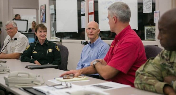 Gov. Rick Scott meets with Gainesville city officials at the Alachua County EOC in preparation for Tropical Storm Hermine. (Courtesy of Gov. Rick Scott)