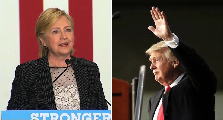 Hillary Clinton, left speaks in Warren, Michigan on August 11, while Donald Trump, right, speaks to supporters at the Charlotte Convention Center in North Carolina on August 19, 2016. (Photos: AP)