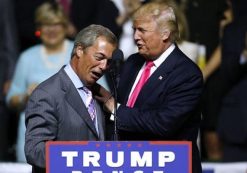 Donald Trump greets Nigel Farage during a campaign rally in Mississippi. (Photo: Getty)