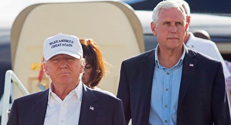 PHOTO: Republican presidential candidate Donald Trump, followed by his running mate, Indiana Gov. Mike Pence arrive in Louisiana to tour the flood devastation. (Photo: AP)