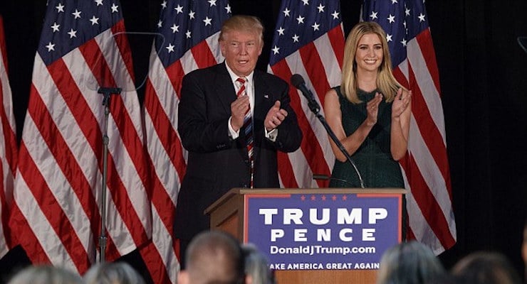Ivanka Trump, right, applauds as her father, Republican presidential candidate Donald Trump, as he delivers his childcare plan in a policy speech in Aston, Pennsylvania, on September 13, 2016. (Photo: AP/Associated Press)