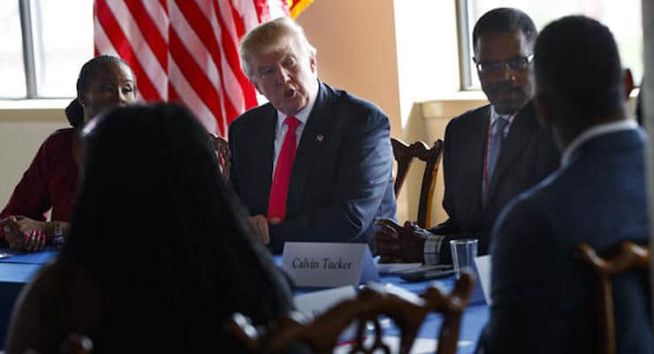 Republican presidential candidate Donald Trump holds a roundtable with African American leaders in a predominantly black neighborhood in North Philadelphia on September 2, 2016. (Evan Vucci / Associated Press)