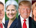 Election 2016 president candidates from left to right: Libertarian Party candidate Gov. Gary Johnson, Green Party candidate Dr. Jill Stein, Republican Party candidate Donald J. Trump, and Democratic Party candidate Hillary R. Clinton.