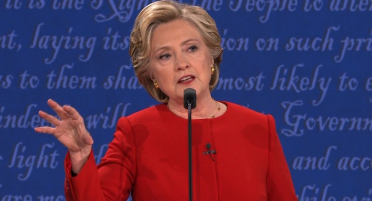 Hillary Clinton speaks at the first presidential debate at Hofstra University on September 26, 2016.