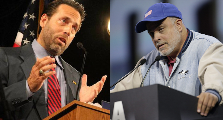 Joe Miller, the 2010 Republican nominee for U.S. Senate, now the Libertarian Party candidate, left, and Mark Levin, right, conservative talk radio host.