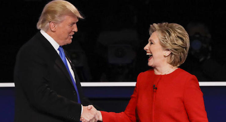 Republican presidential nominee Donald Trump shakes hands with Democratic presidential nominee Hillary Clinton after the presidential debate at Hofstra University. (Photo: Associated Press/AP)