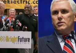 Gov. Rick Scott at Bright Future Electric in Ocoee on June 11, 2015, and Indiana Gov. Mike Pence, right, the 2016 Republican vice presidential nominee. (Photos: Carolyn Allen/AP)