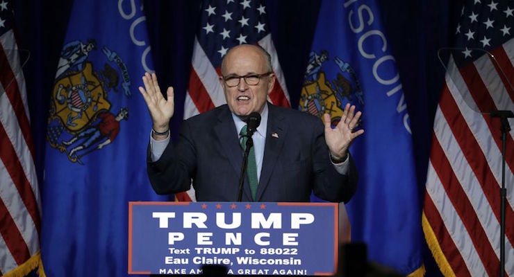 Former New York City Mayor Rudy Giuliani campaigns for Republican presidential candidate Donald Trump at the University of Wisconsin Eau Claire, Tuesday, Nov. 1, 2016, in Eau Claire, Wis. (Photo: AP)