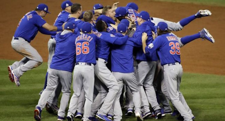 The Chicago Cubs celebrate after Game 7 of the Major League Baseball World Series against the Cleveland Indians Thursday, Nov. 3, 2016, in Cleveland. (Photo: AP)