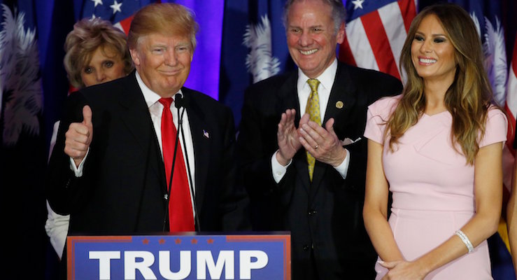 Republican presidential candidate Donald J. Trump, left, appears with South Carolina Lt. Gov. Henry McMaster, right, in February, 2016.