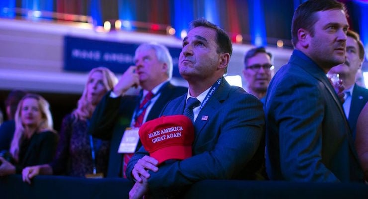 Supporters of Republican presidential candidate Donald Trump watch election results during an election night rally, Nov. 8, 2016, in New York. (Photo: AP/Associated Press)