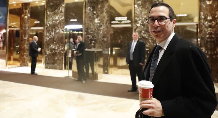 Steven Mnuchin, national finance chairman of President-elect Donald Trump's campaign talks with reporters at Trump Tower, Tuesday, Nov. 15, 2016 in New York. (Photo: AP)