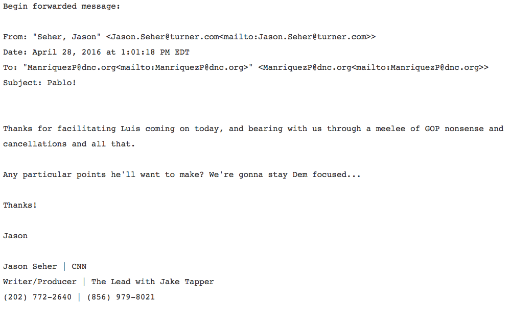 WikiLeaks Jake Tapper Staff DNC Colluding