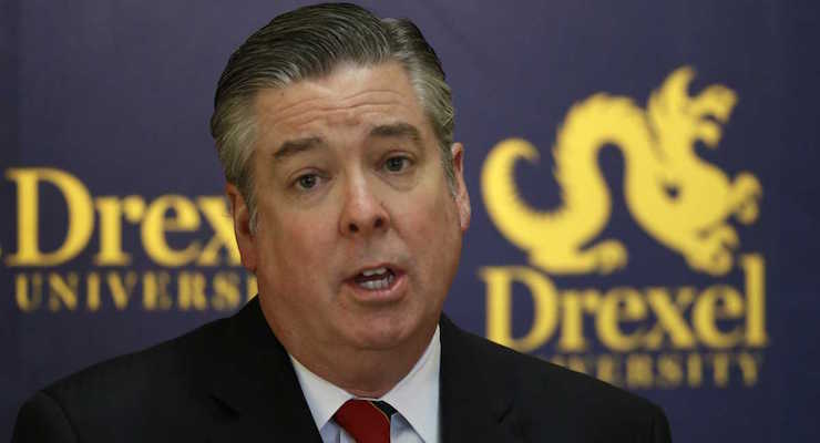 Drexel University President John Fry speaks during a news conference at Drexel University, Tuesday, April 2, 2013, in Philadelphia. Homeland Secretary Janet Napolitano announced several universities including Drexel were selected to participate in the federal agency's Campus Resilience Pilot Program, in which schools formulate replicable responses to man-made or natural disasters. (Photo: AP/Associated Press)