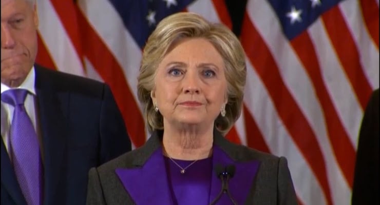 Hillary Clinton conceding the the 2016 presidential race to Donald Trump in New York City on November 9, 2016. (Photo: Video Screenshot)