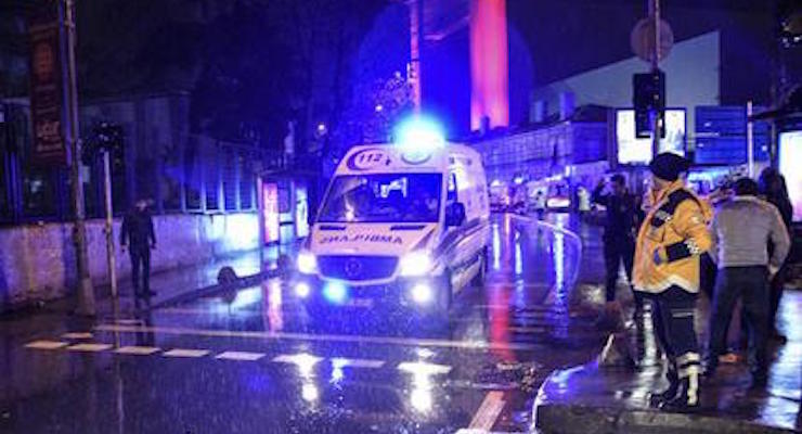 Ambulances rushing away from the scene of an attack in Istanbul, early Sunday, Jan. 1, 2017.