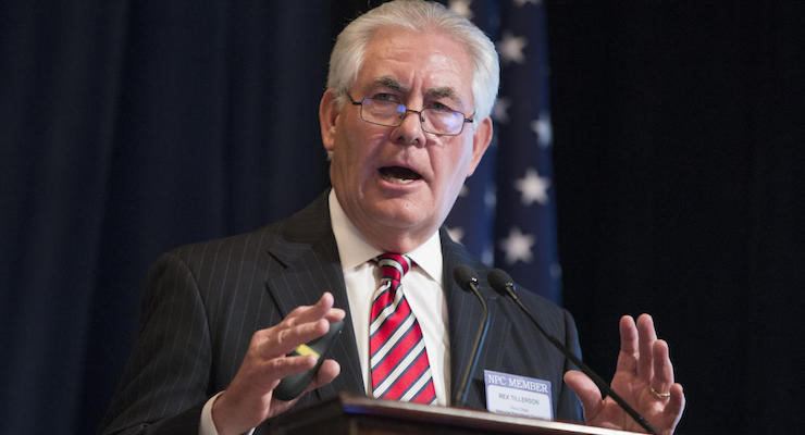 In this Friday, March 27, 2015 file photo, ExxonMobil CEO Rex Tillerson delivers remarks on the release of a report by the National Petroleum Council on oil drilling in the Arctic, in Washington. (AP Photo/Evan Vucci, File)
