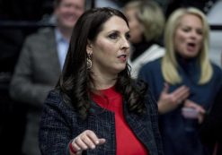 Michigan Republican Party Chairman Ronna Romney McDaniel arrives before President-elect Donald Trump takes the stage at a rally at DeltaPlex Arena, Friday, Dec. 9, 2016, in Grand Rapids, Mich. (Photo: AP)
