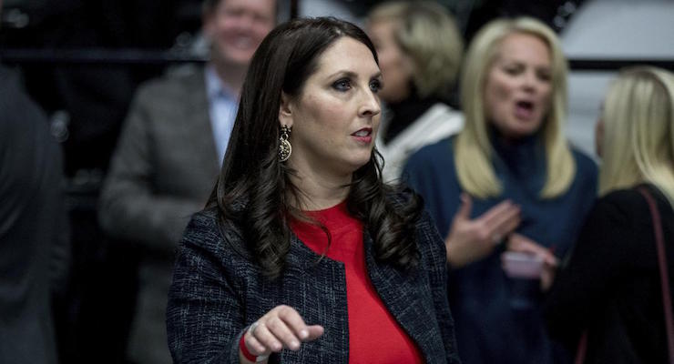 Michigan Republican Party Chairman Ronna Romney McDaniel arrives before President-elect Donald Trump takes the stage at a rally at DeltaPlex Arena, Friday, Dec. 9, 2016, in Grand Rapids, Mich. (Photo: AP)