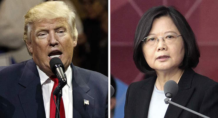 FILE - This combination of two photos shows U.S. President-elect Donald Trump, left, speaking during a "USA Thank You" tour event in Cincinatti Thursday, Dec. 1, 2016, and Taiwan's President Tsai Ing-wen, delivering a speech during National Day celebrations in Taipei, Taiwan, Monday, Oct. 10, 2016. Trump spoke Friday, Dec. 2, with Tsai, a move that will be sure to anger China. (Photo: AP, File)
