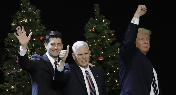 President-elect Donald Trump, Vice-President-elect Mike Pence and House Speaker Paul Ryan wave at a rally Tuesday, Dec. 13, 2016, in West Allis, Wis. (Photo: AP)