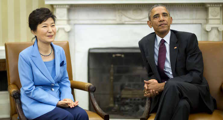 President Barack Obama meets with South Korean President Park Geun-hye, Friday, Oct. 16, 2015, in the Oval Office of the White House in Washington. (AP Photo)
