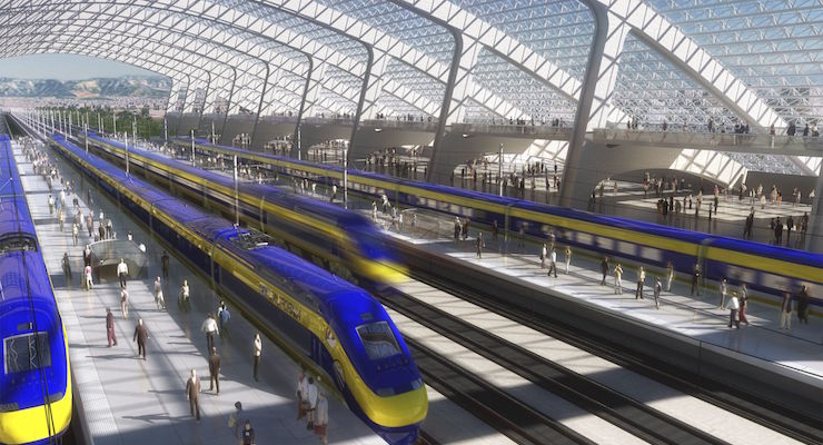 This image provided by the California High Speed Rail Authority shows an artist's rendering of a high-speed train station. (Photo: AP/California High Speed Rail Authority)
