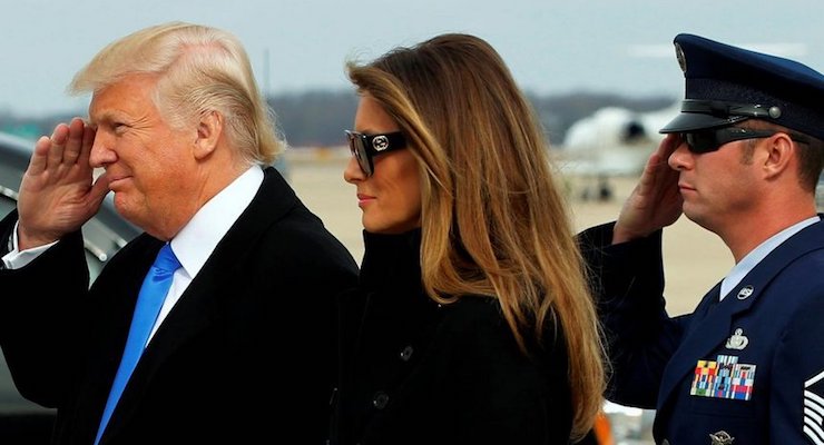 U.S. President-elect Donald J. Trump, left, and his wife Melania Trump, right, arrive at Joint Base Andrews in Maryland on January 19, 2017. (Photo: Reuters)